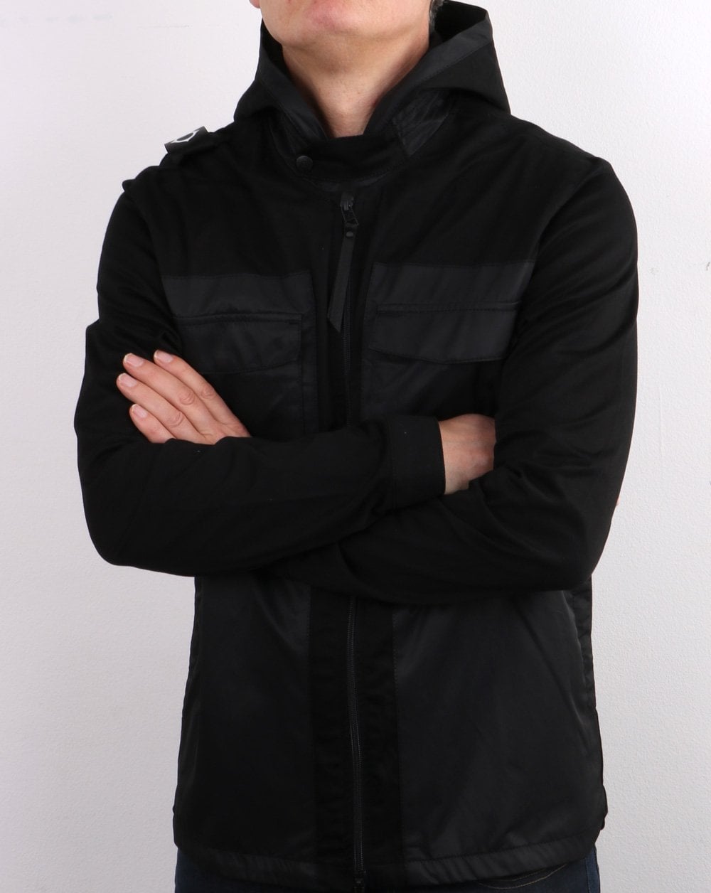 Ma.strum Kapuzen-Overshirt mit Panel-Muster Tiefschwarz