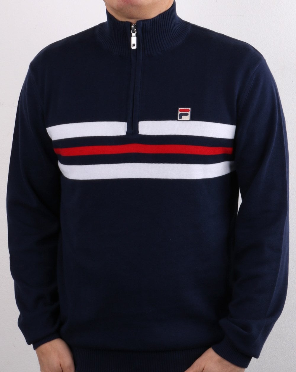 Fila Vintage 1/4 Zip Knit Jumper Navy stripe