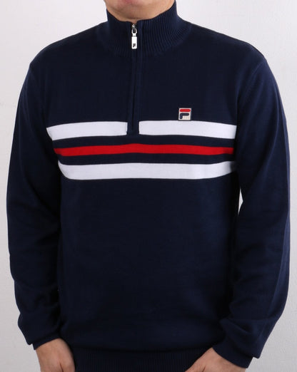 Fila Vintage – Strickpullover mit 1/4-Reißverschluss, Marineblau gestreift