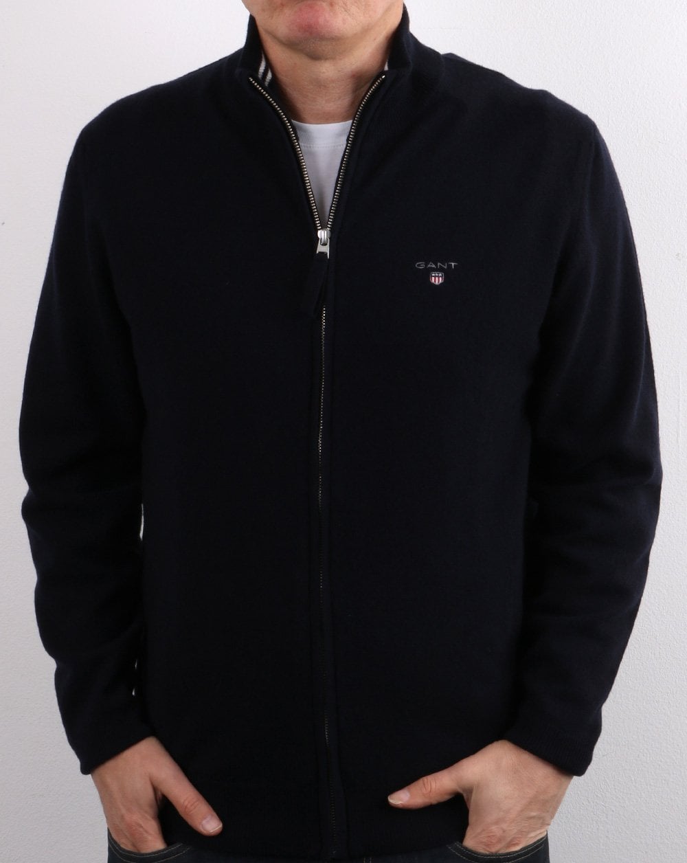 Gant Superfine Lammwolle Reißverschluss Strickjacke Marineblau