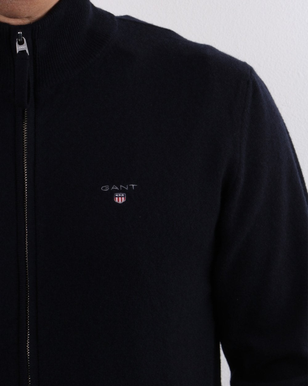 Gant Superfine Lammwolle Reißverschluss Strickjacke Marineblau