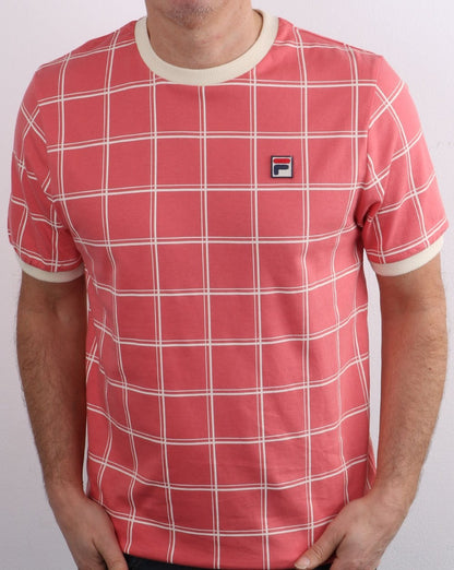 Fila – Vintage Window Check – T-Shirt in Hellkoralle