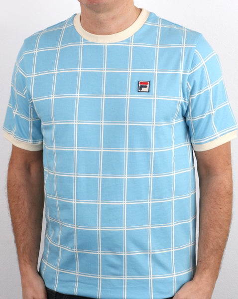 Fila Vintage Window Check T Shirt Sky Blue