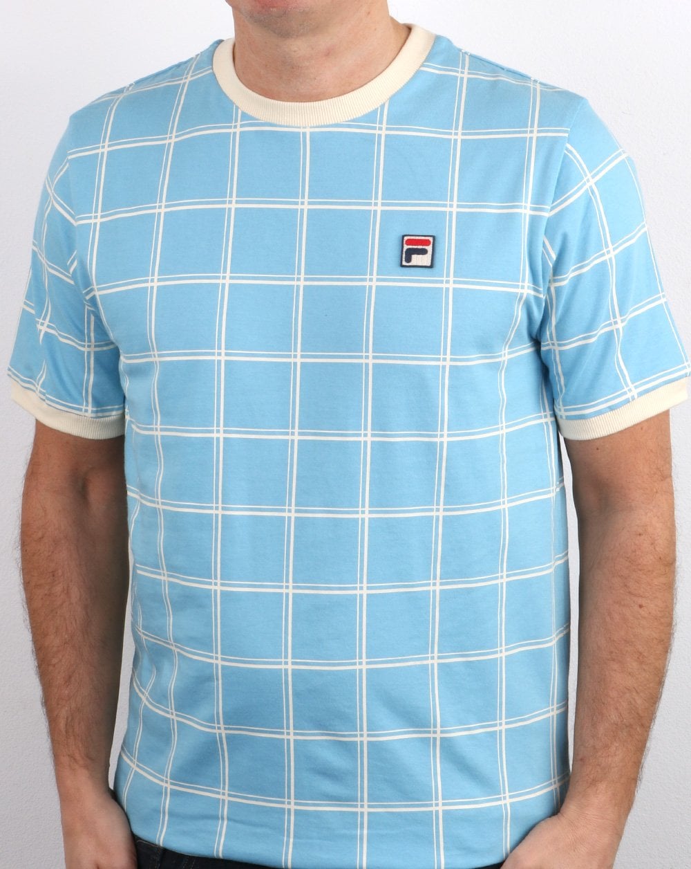 Fila Vintage Window Check T-Shirt Himmelblau