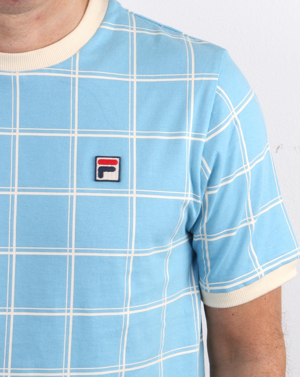 Fila Vintage Window Check T Shirt Sky Blue