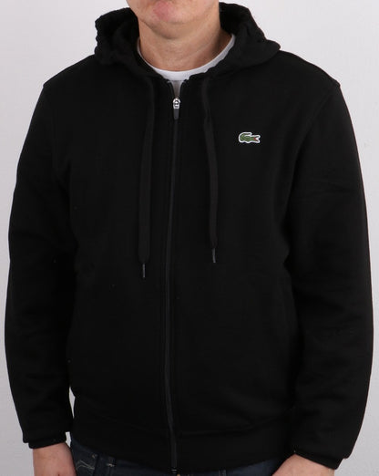 Lacoste – Kapuzenpullover mit durchgehendem Reißverschluss in Schwarz