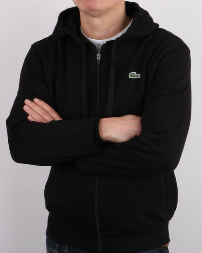 Lacoste – Kapuzenpullover mit durchgehendem Reißverschluss in Schwarz