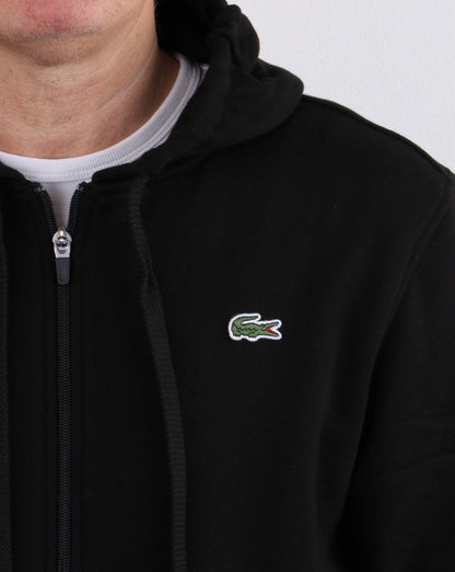 Lacoste – Kapuzenpullover mit durchgehendem Reißverschluss in Schwarz