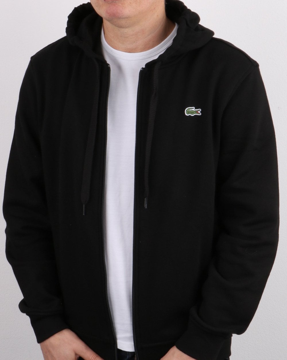 Lacoste – Kapuzenpullover mit durchgehendem Reißverschluss in Schwarz