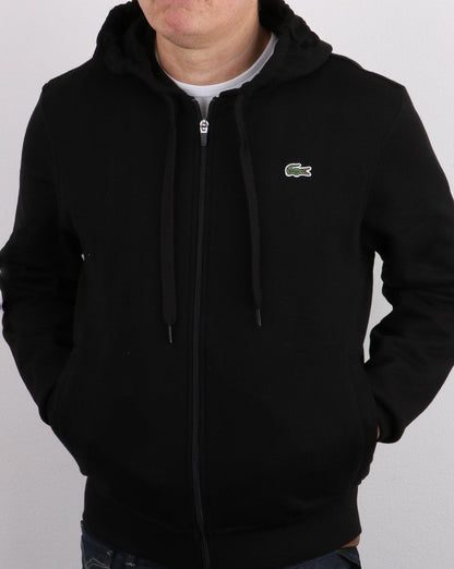 Lacoste – Kapuzenpullover mit durchgehendem Reißverschluss in Schwarz