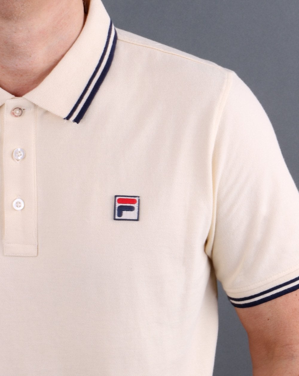 Fila – Vintage-Poloshirt mit Streifen in Creme