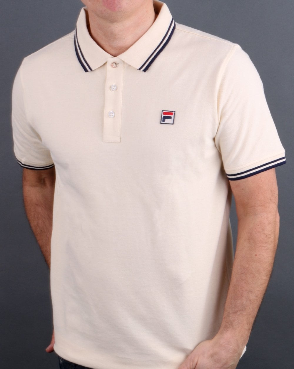 Fila – Vintage-Poloshirt mit Streifen in Creme