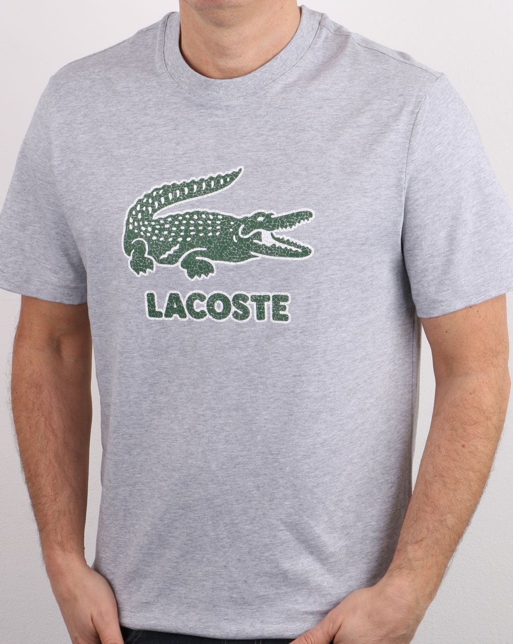 Lacoste – T-Shirt mit rissigem Logo in Silber