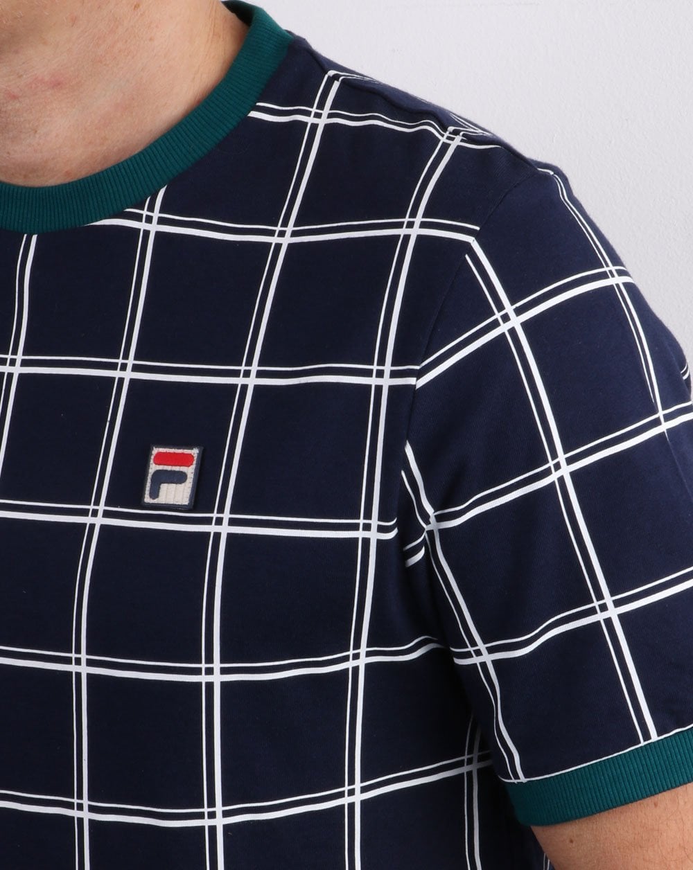 Fila Vintage Window Check T-Shirt, Marineblau