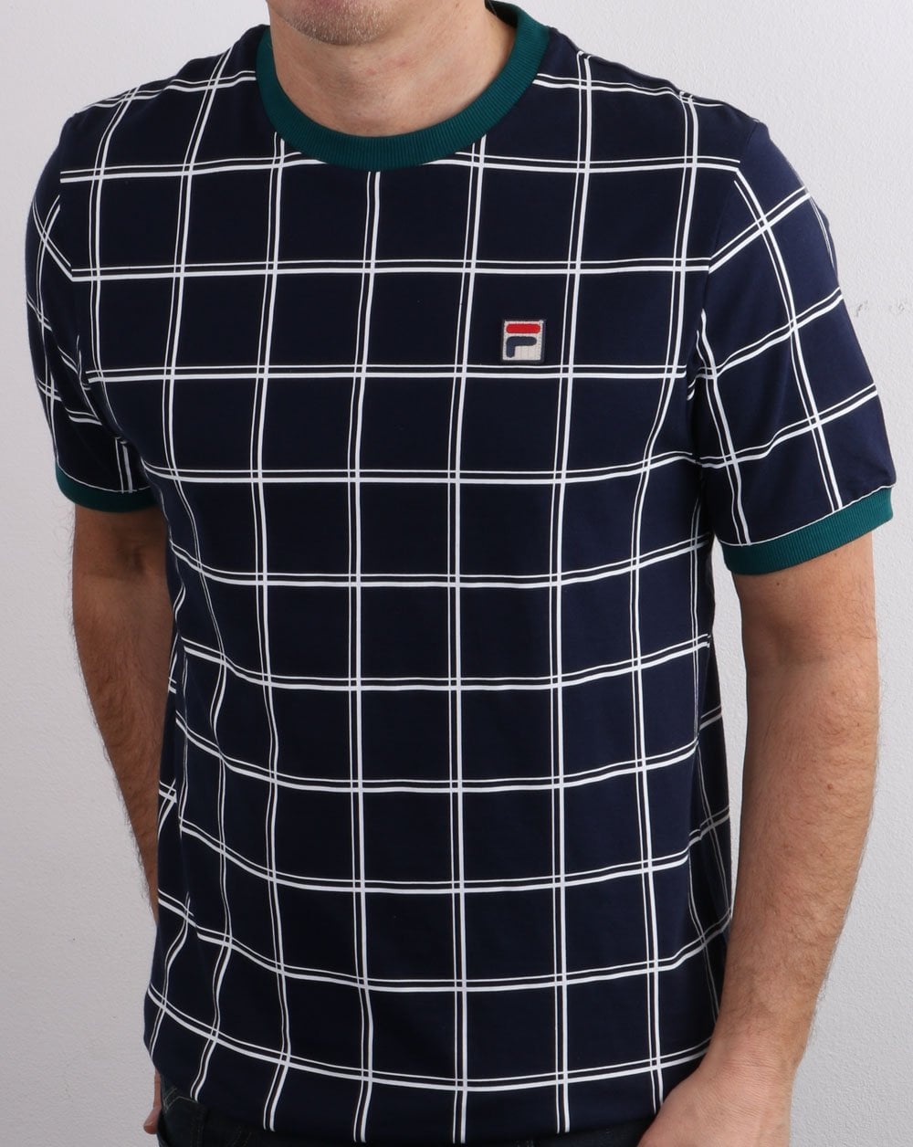 Fila Vintage Window Check T-Shirt, Marineblau