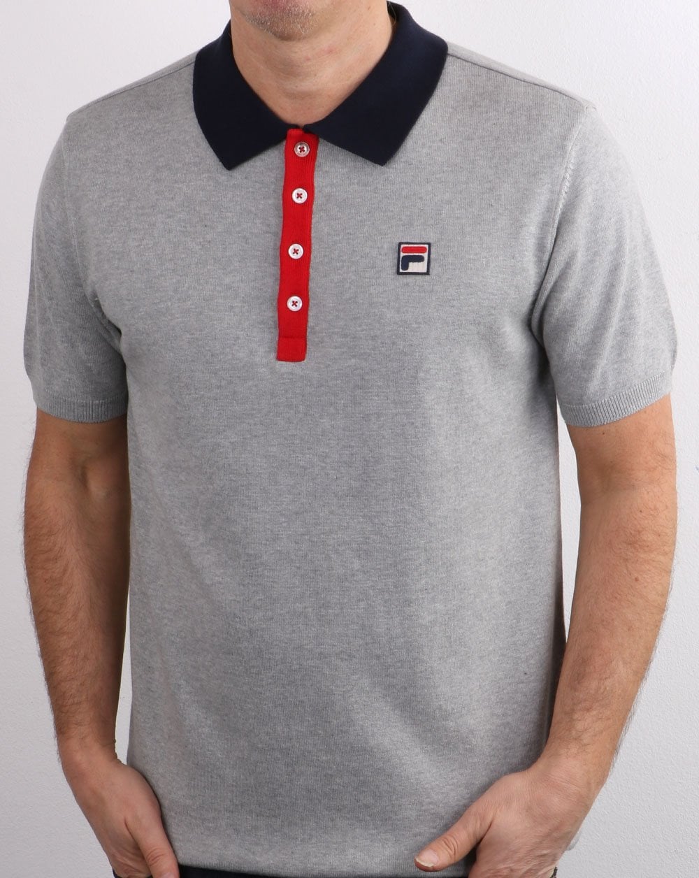 Fila Vintage – Gestricktes Santiago-Poloshirt in Graumeliert