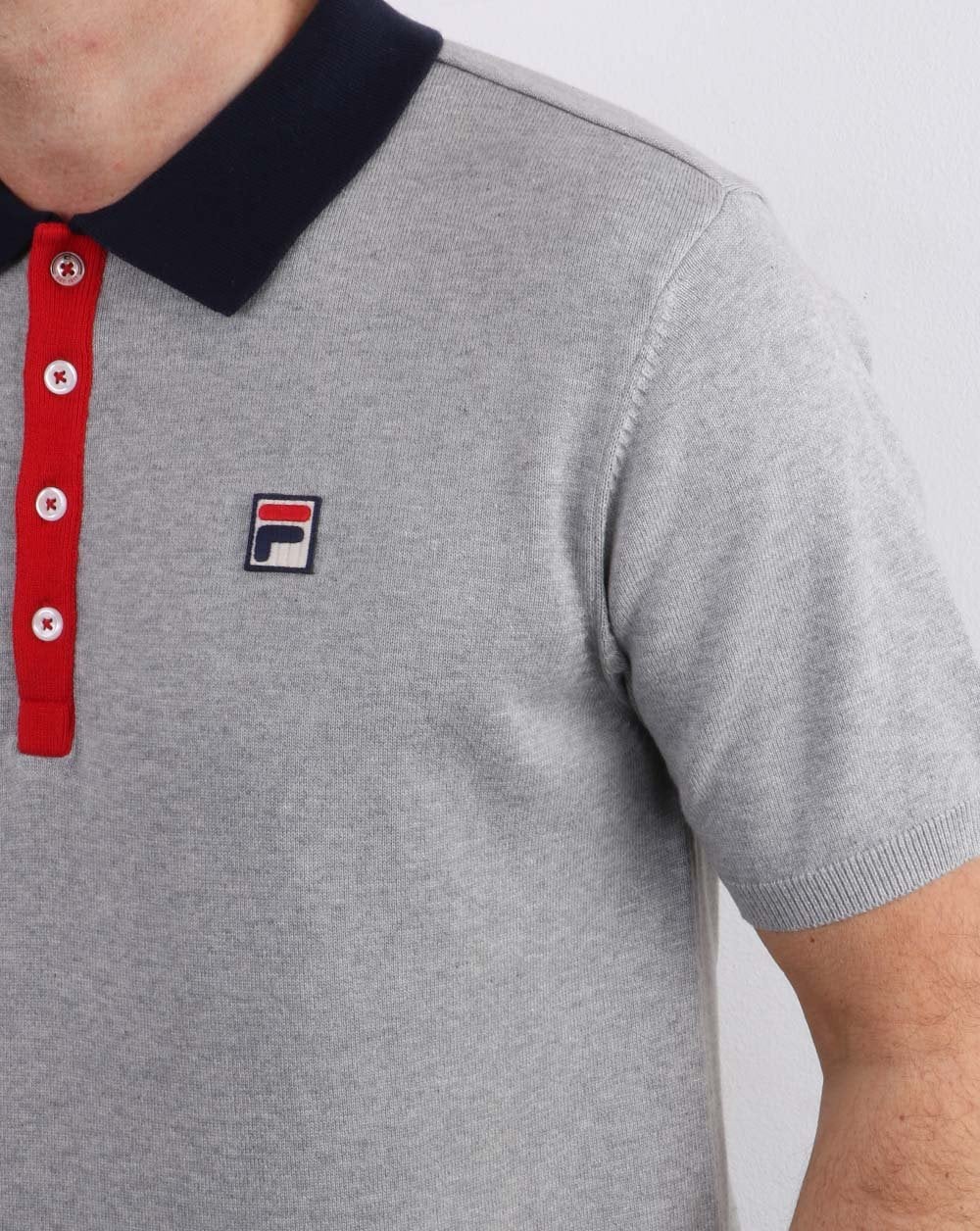 Fila Vintage knitted Santiago Polo Shirt Grey Marl