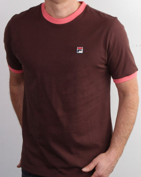 Fila Vintage Ringer T Shirt Brown/Coral