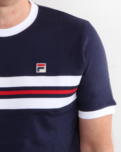 Fila – Vintage-T-Shirt mit Bruststreifen in Marineblau