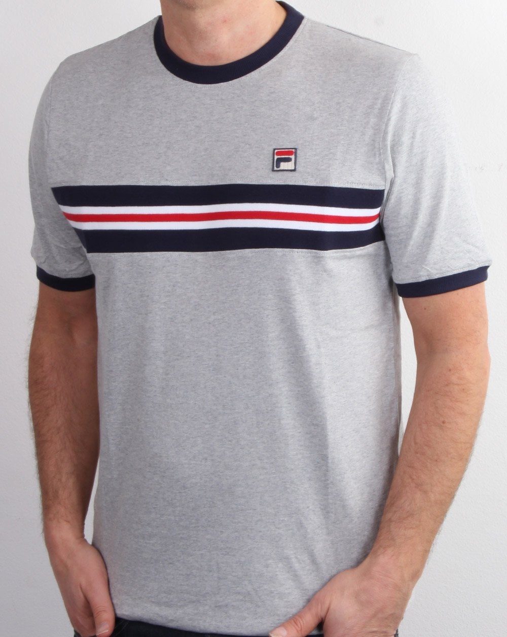 Fila Vintage Multi Stripe T Shirt Grey Marl