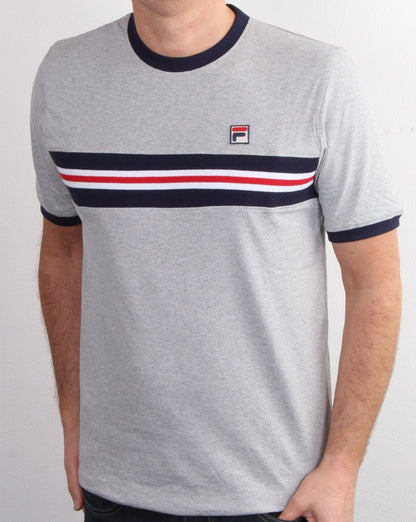 Fila – Vintage – T-Shirt mit mehreren Streifen in Grau meliert
