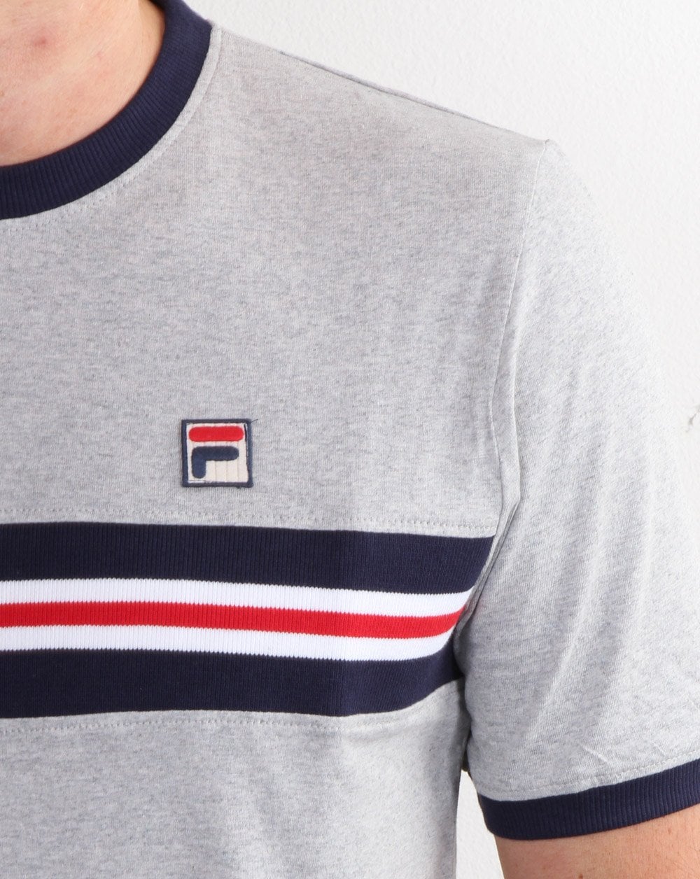 Fila – Vintage – T-Shirt mit mehreren Streifen in Grau meliert