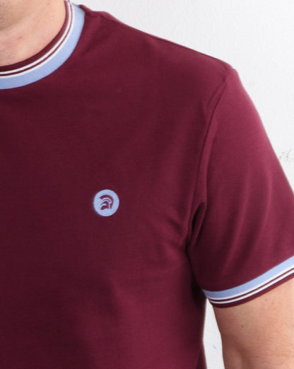 Trojan Piqué-T-Shirt mit Streifen in Portweinrot