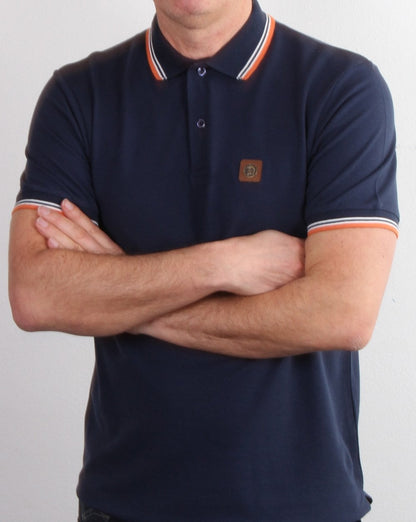 Trojan – Piqué-Poloshirt mit Tipped-Muster, Marineblau