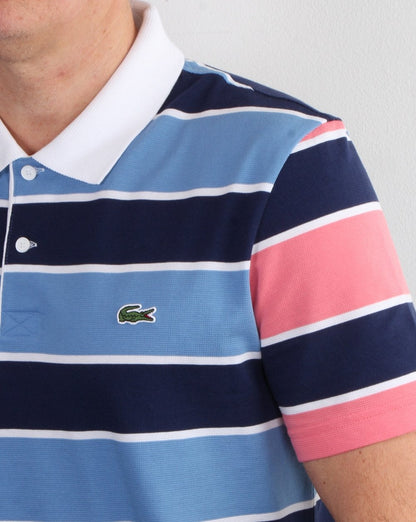 Lacoste Gestreiftes Poloshirt Marineblau/Pink
