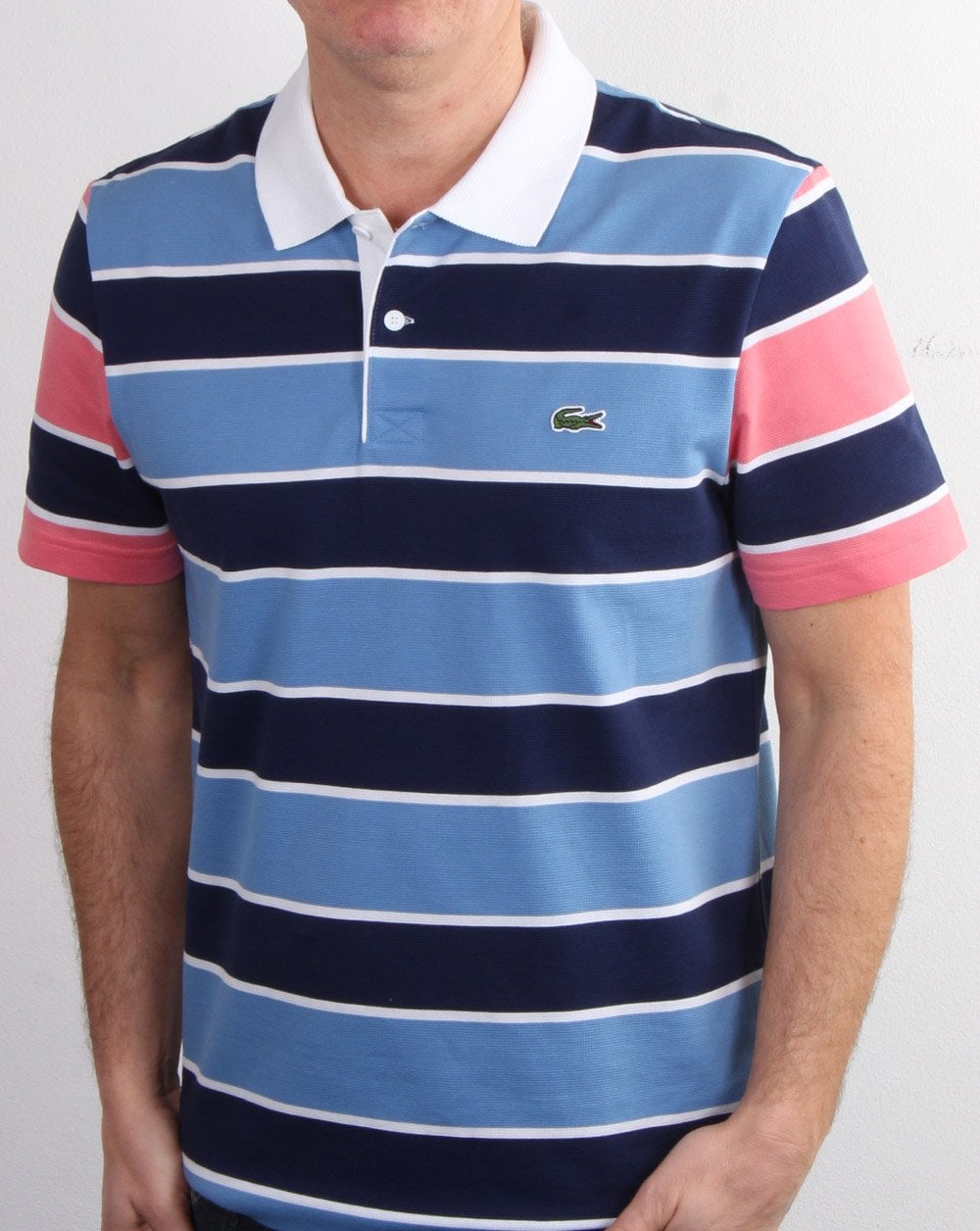 Lacoste Gestreiftes Poloshirt Marineblau/Pink