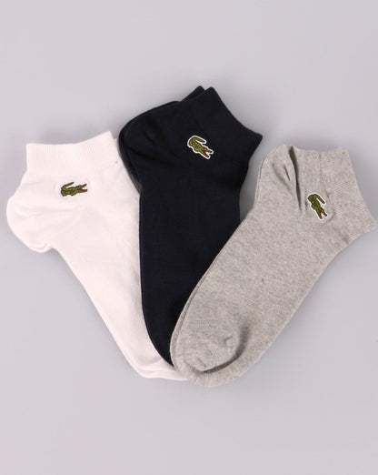Lacoste – Dreierpack Sneakersocken Grau/Marineblau/Weiß
