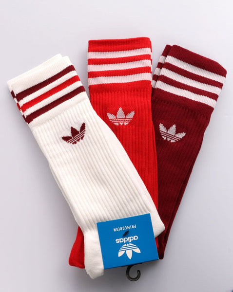 Adidas Originals 3 Pack Crew Socks White/burgundy/scarlet