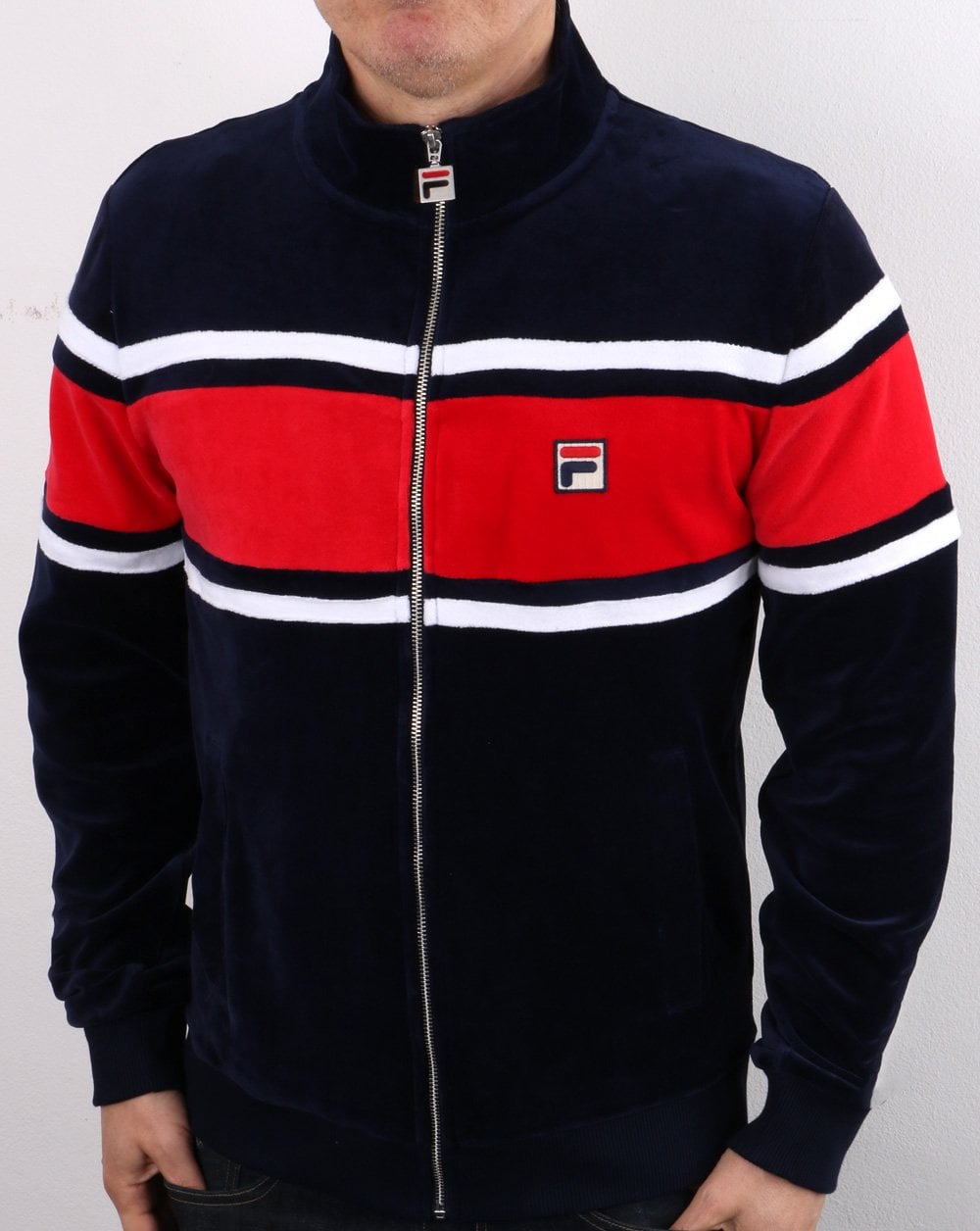 Fila Vintage Velours Trainingsjacke Marineblau/Rot/Weiß