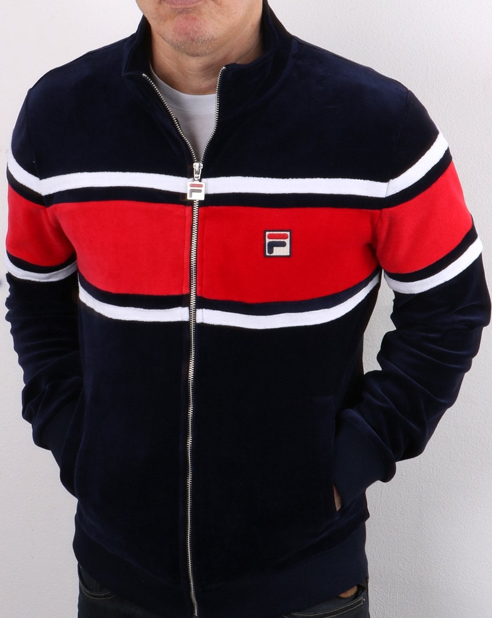 Fila Vintage Velours Trainingsjacke Marineblau/Rot/Weiß