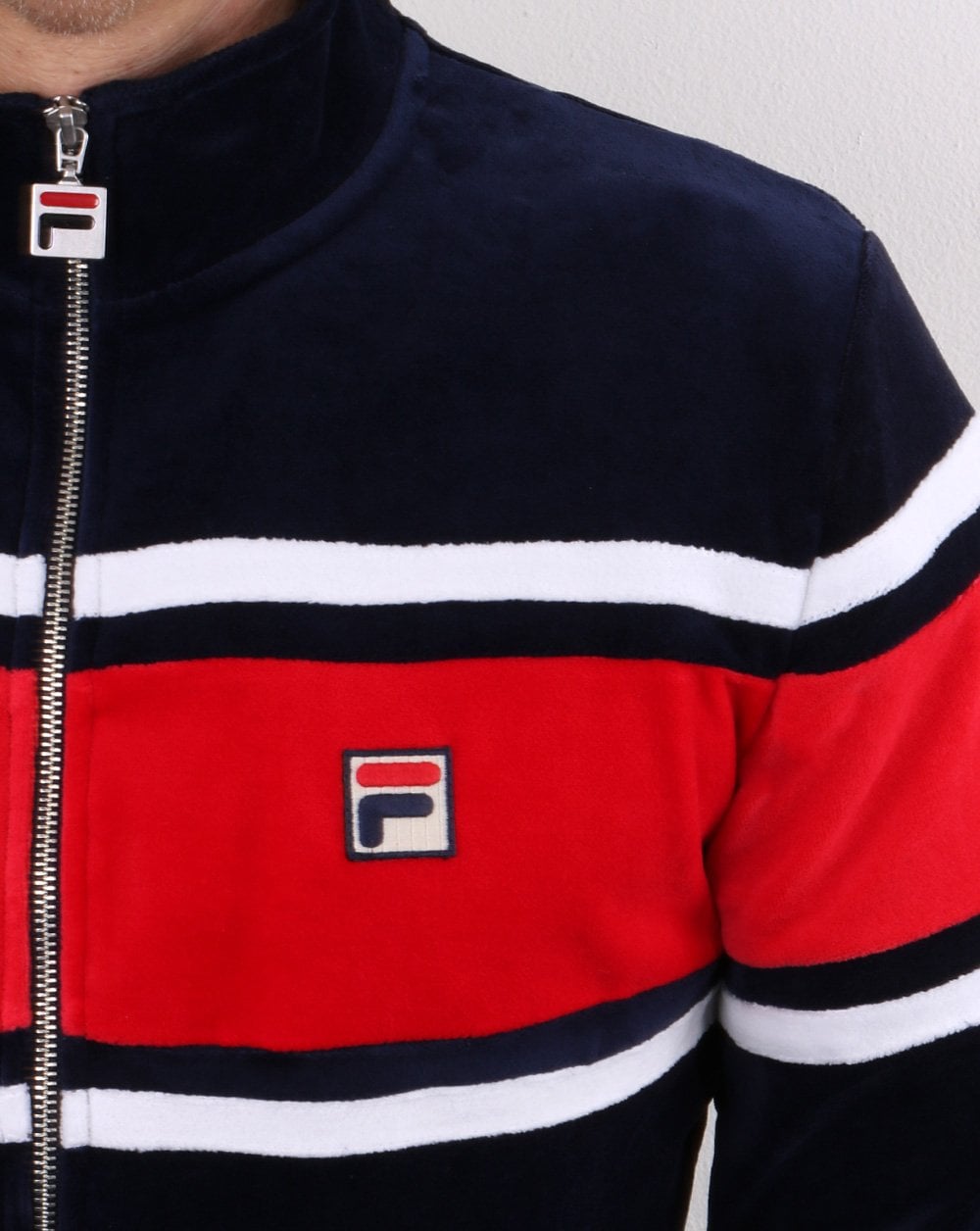 Fila Vintage Velours Trainingsjacke Marineblau/Rot/Weiß