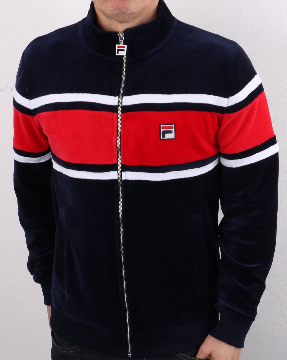 Fila Vintage Velours Trainingsjacke Marineblau/Rot/Weiß
