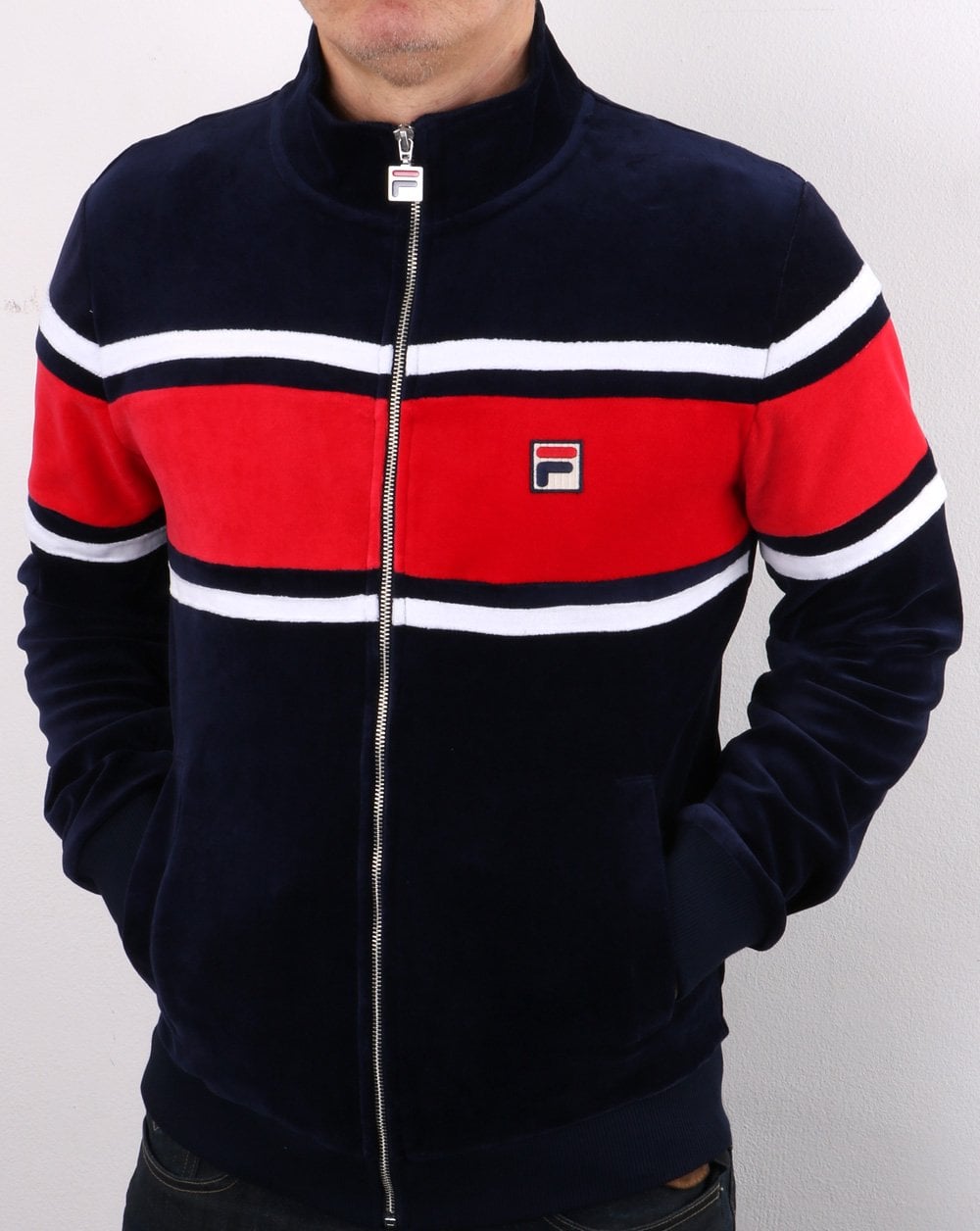 Fila Vintage Velours Trainingsjacke Marineblau/Rot/Weiß