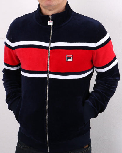Fila Vintage Velours Trainingsjacke Marineblau/Rot/Weiß