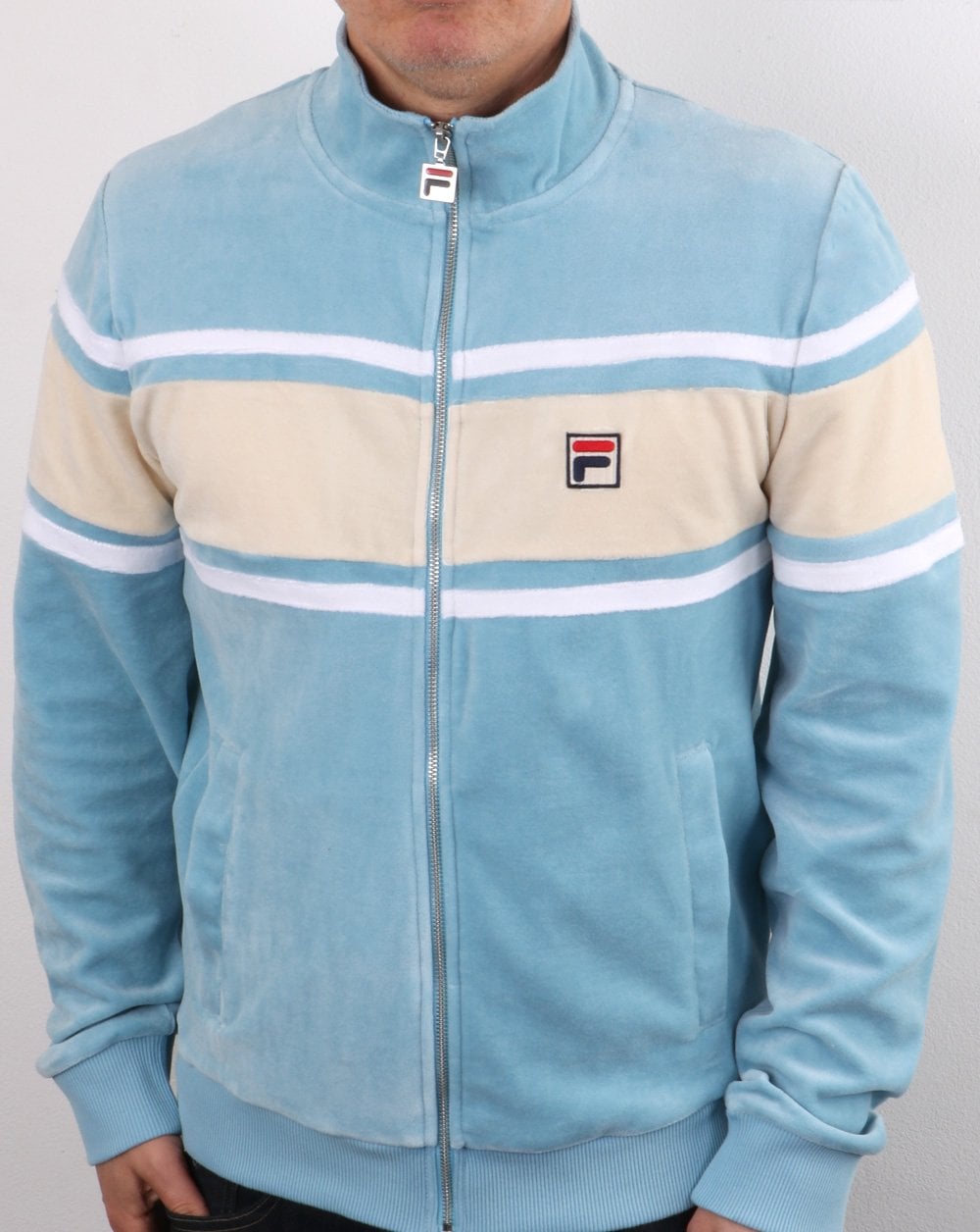Fila Vintage Slane Velours Trainingsjacke Himmelblau/Creme/Weiß