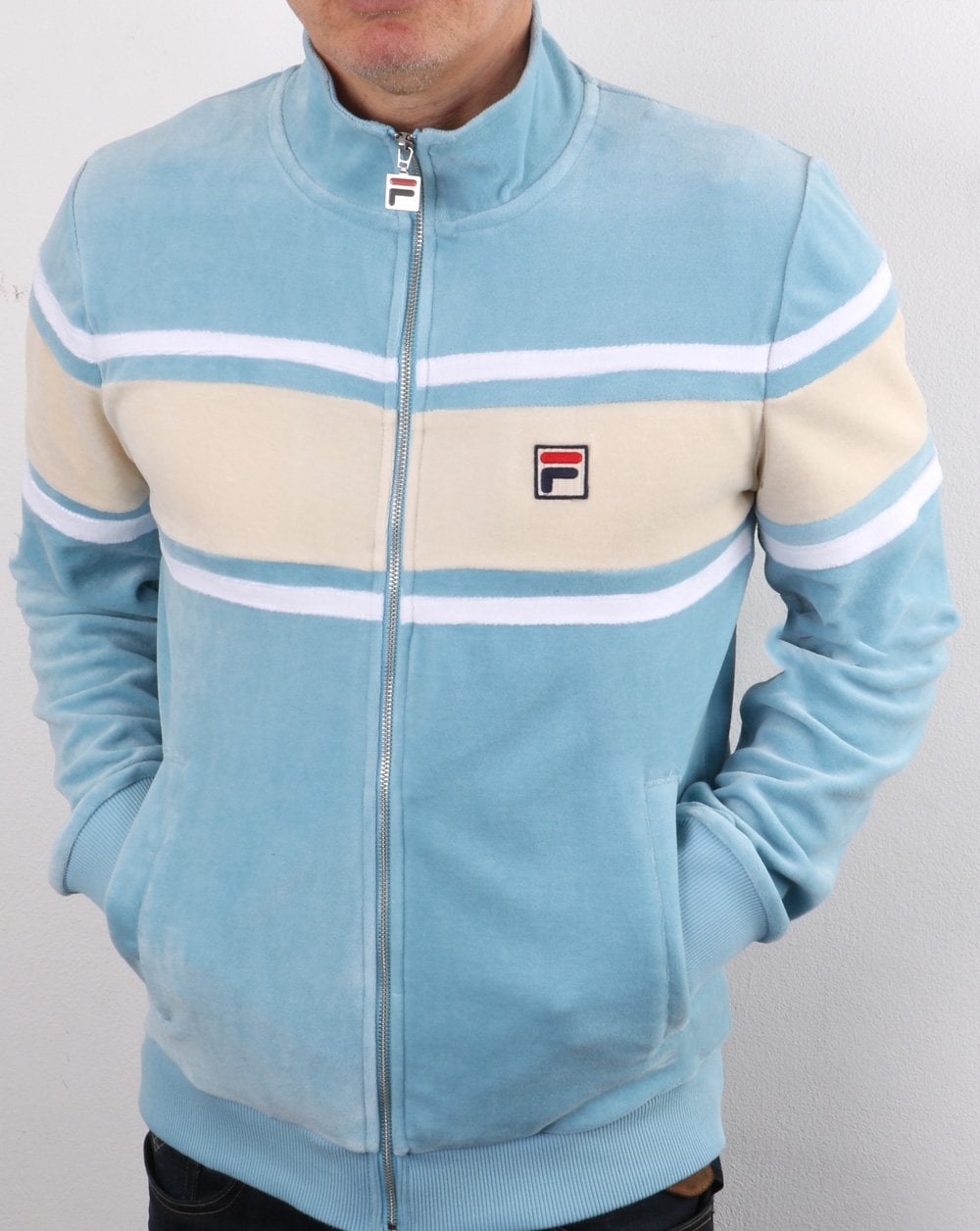 Fila Vintage Slane Velour Track Top Sky Blue/Cream/White