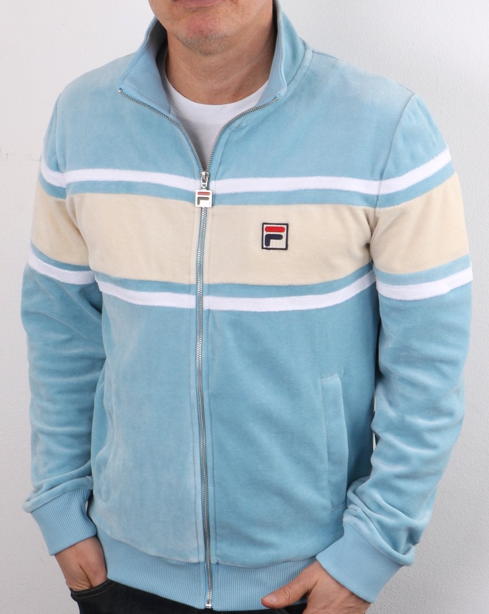 Fila Vintage Slane Velours Trainingsjacke Himmelblau/Creme/Weiß