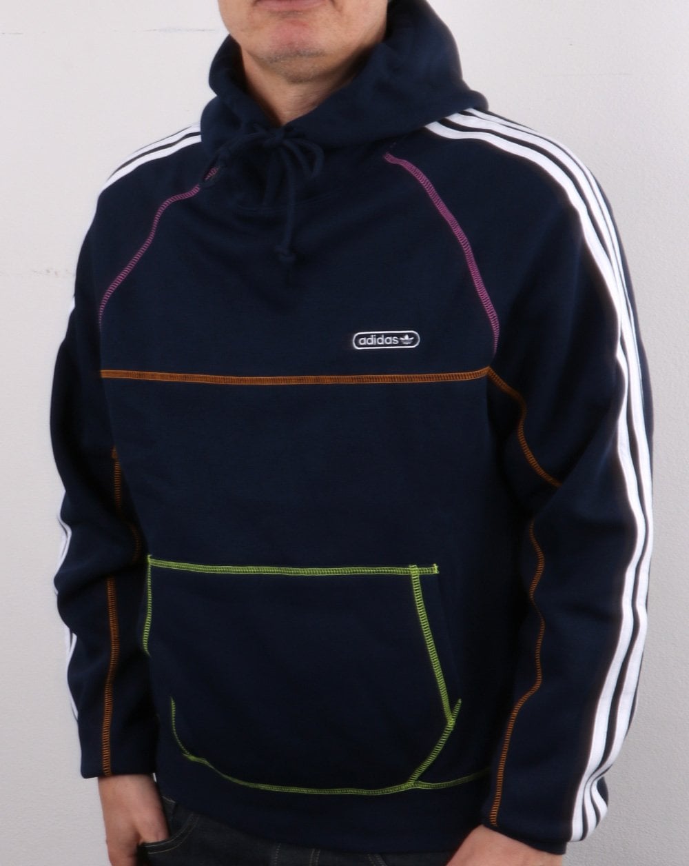 Adidas Originals – Kapuzenpullover mit Kontrastnähten in Marineblau