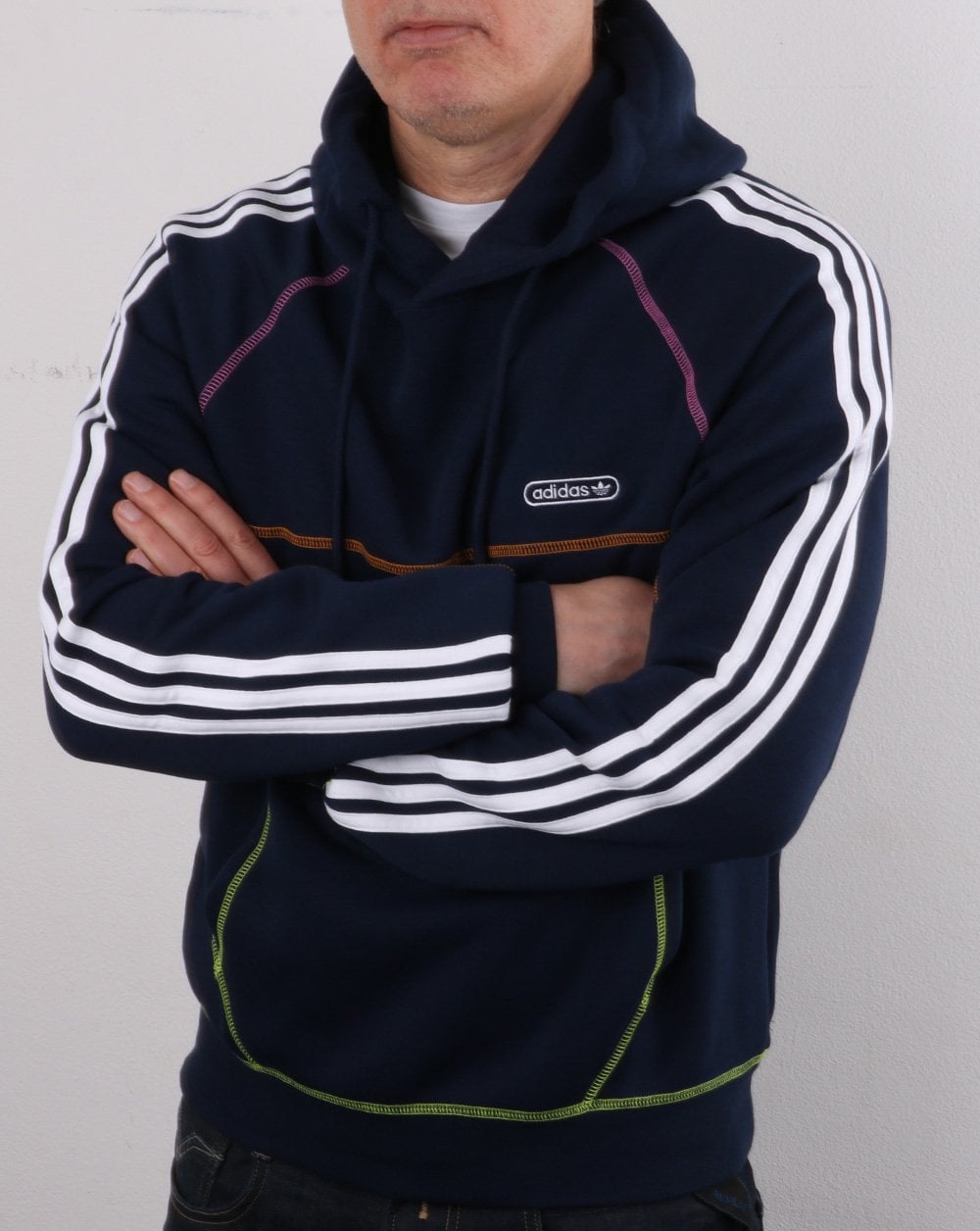 Adidas Originals – Kapuzenpullover mit Kontrastnähten in Marineblau