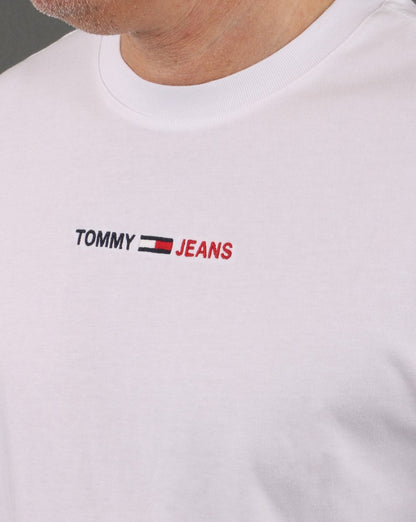 Tommy Jeans – Weißes T-Shirt mit linearem Logo