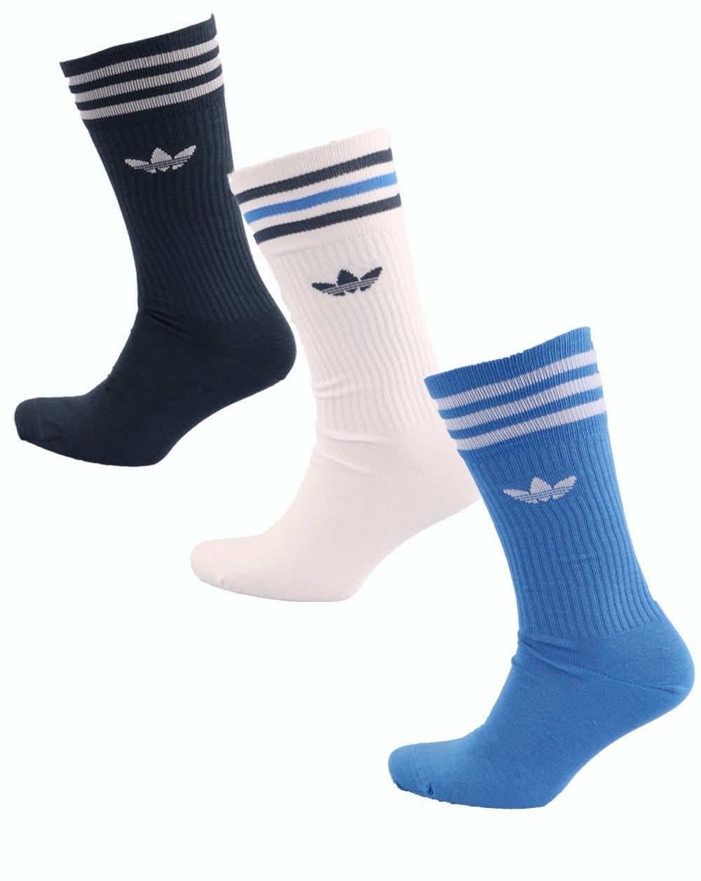 Adidas Originals Solid Crew Socken 3er-Pack Weiß/Blau/Marineblau