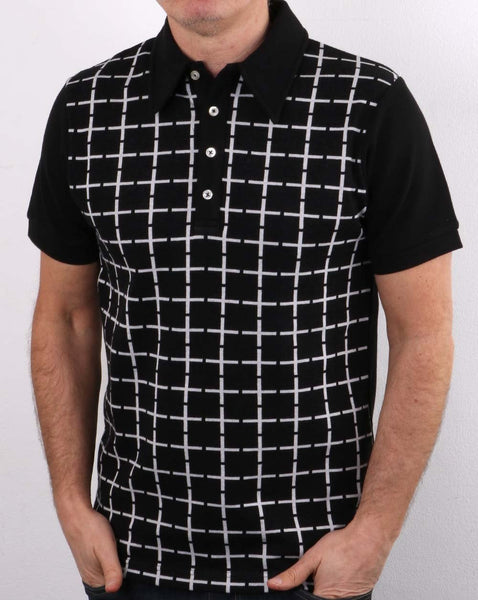 Ska & Soul Jacquard Check Knitted Polo Black