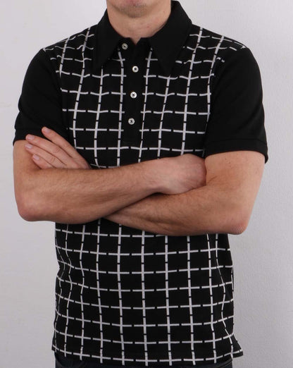 Ska &amp; Soul Jacquard-Strickpolo mit Karomuster in Schwarz