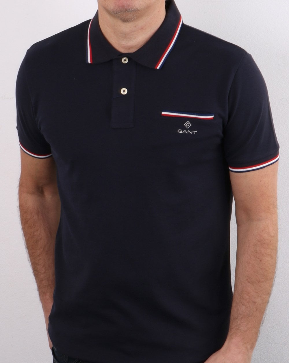 Gant Tipping Piqué-Poloshirt, Marineblau