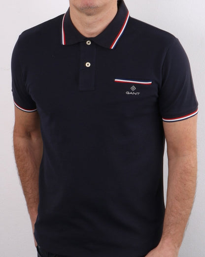 Gant Tipping Piqué-Poloshirt, Marineblau
