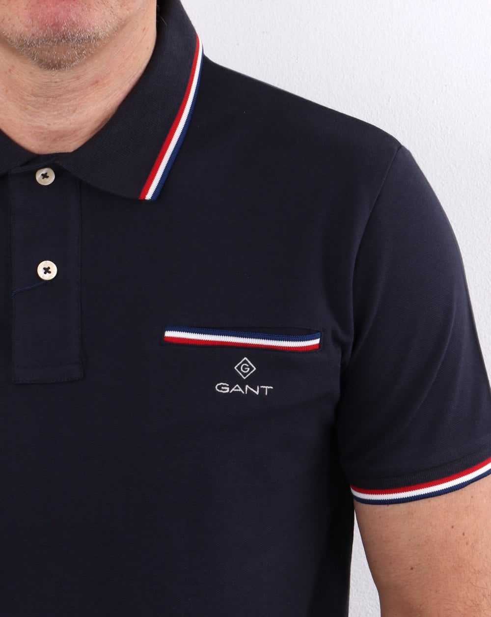 Gant Tipping Piqué-Poloshirt, Marineblau